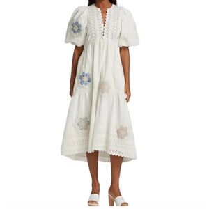 Sea New York Eyelet Patch Puff Sleeve Midi Dress